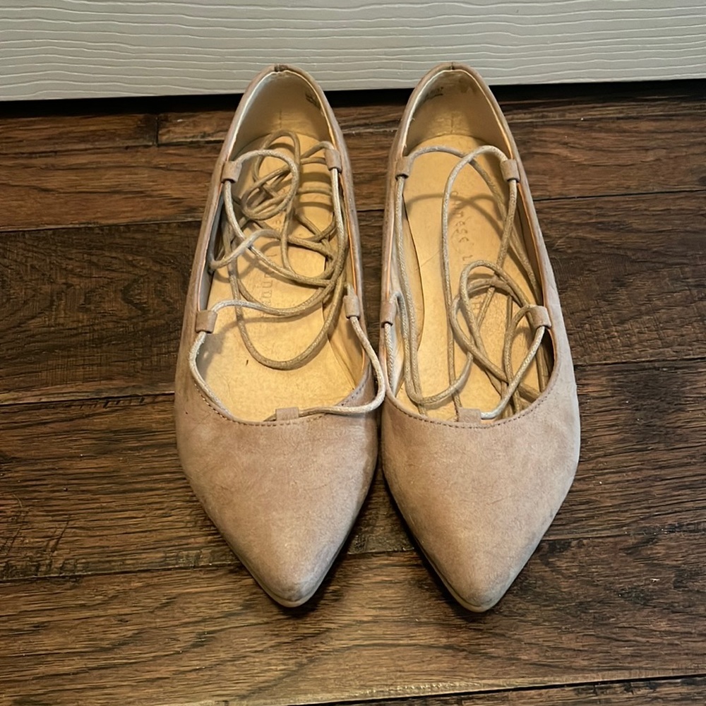 Taupe Lace Up Suede Flats